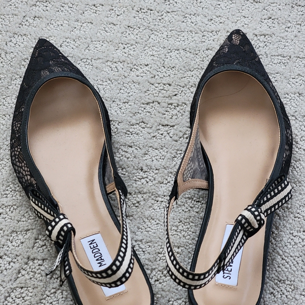 Steve Madden Olsen Black Lace Slingback Flats Size 8 - Picture 4 of 6